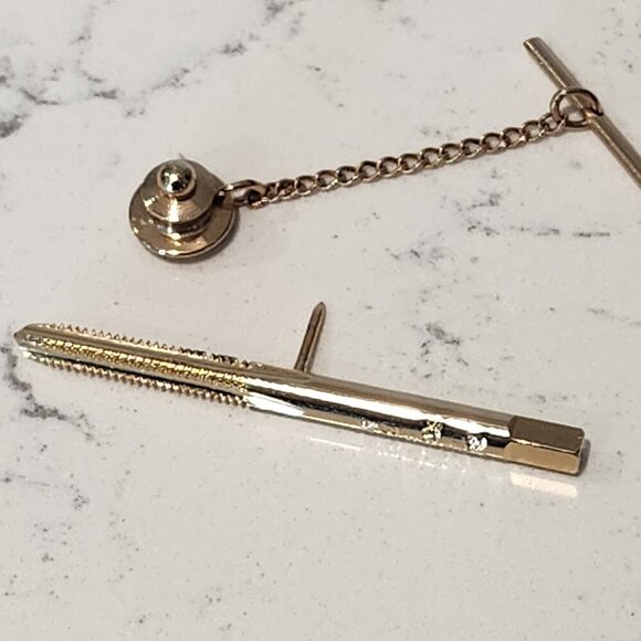 Gold Tone Textured & Shiny Tie Pin - Picture 3 of 4